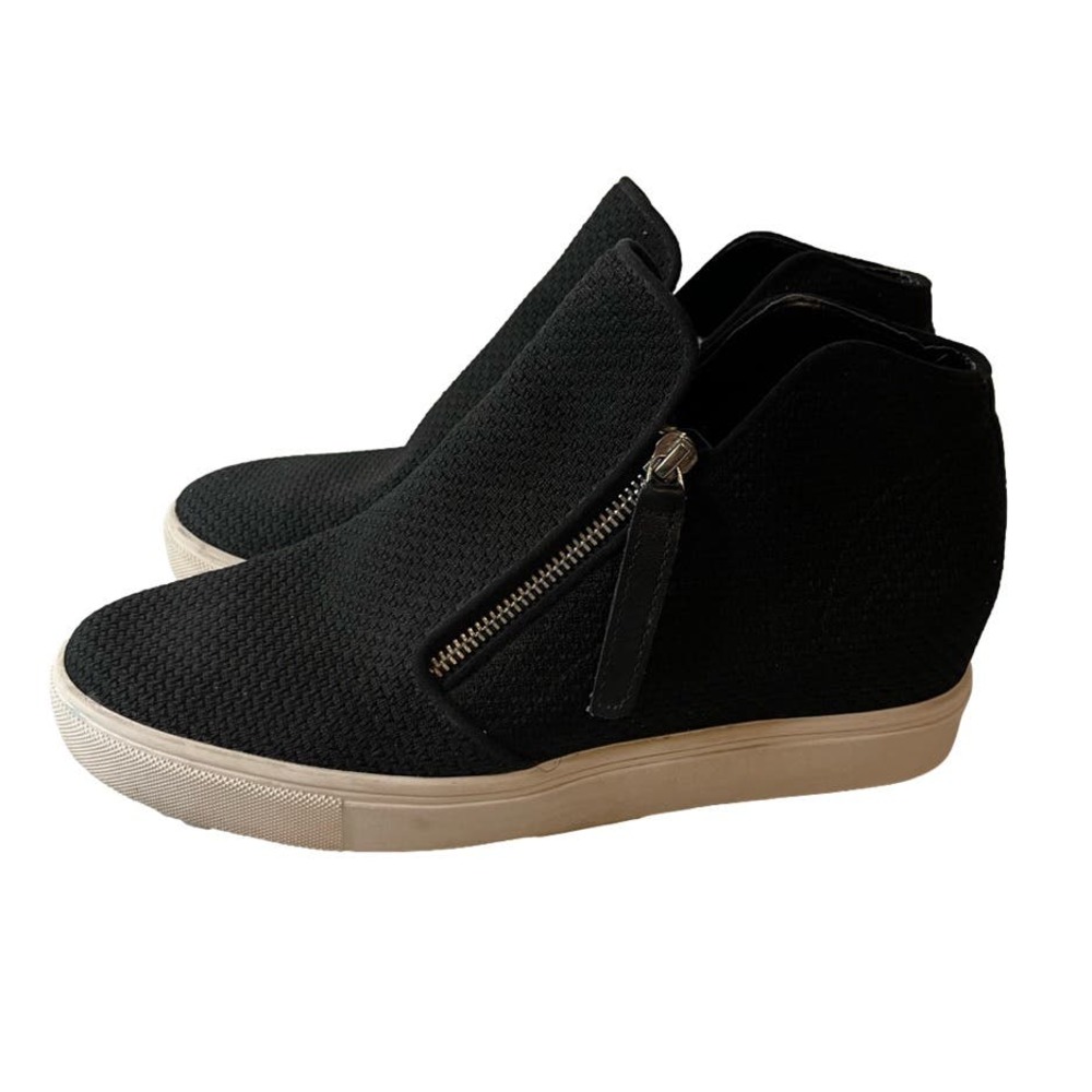 Steve‎ Madden Womens 10 Click Wedge Sneaker Black Exposed Zipper Edgy Motocore